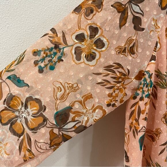 Joie Boho Floral Ruffle V-Neck Peasant Sleeve Chiffon Blouse Top Sz S - Picture 4 of 12